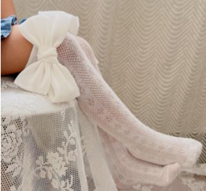 Organza bow knee high socks