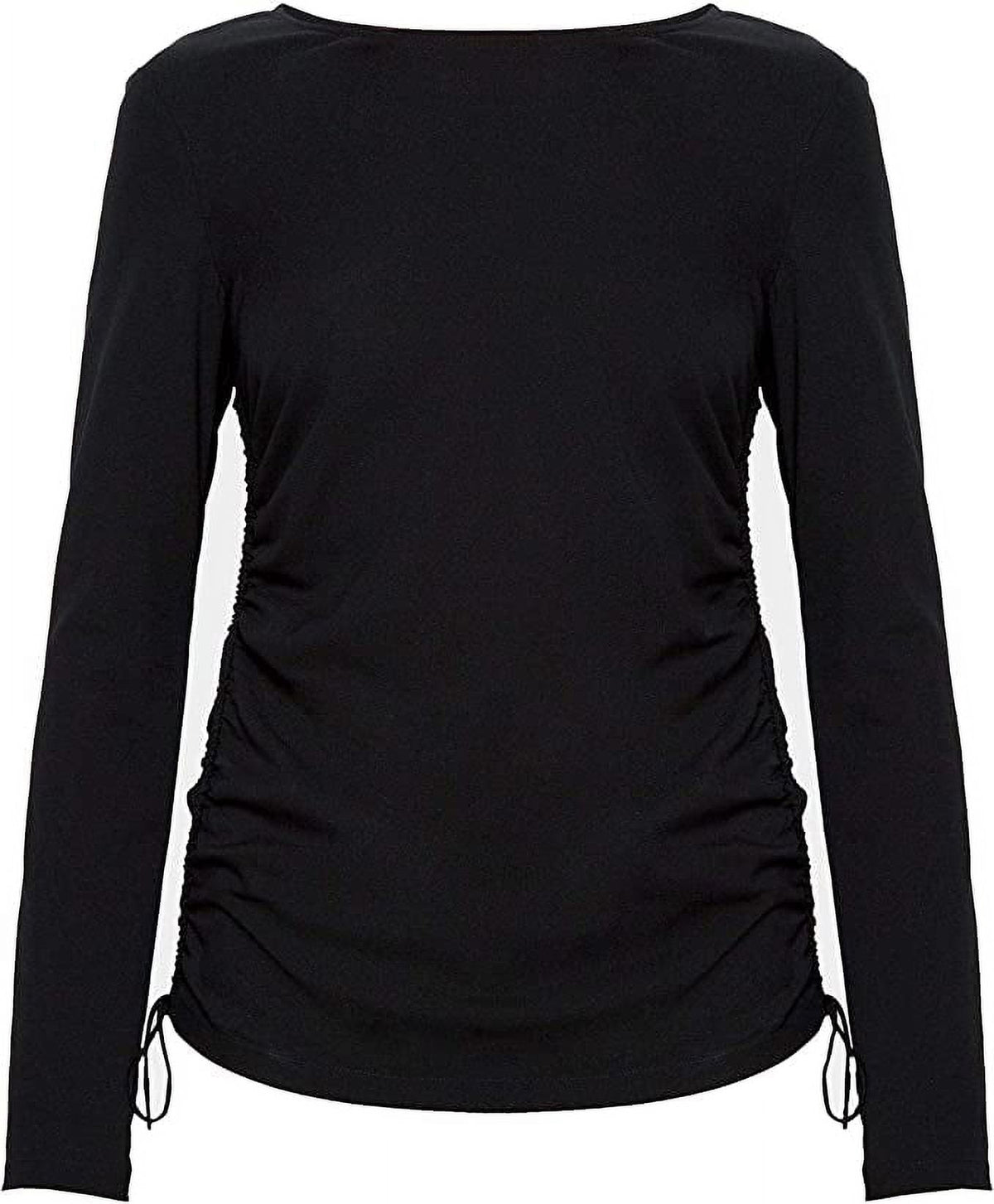 Theory Ruched Long Sleeve Silk Blend Top, Black, small