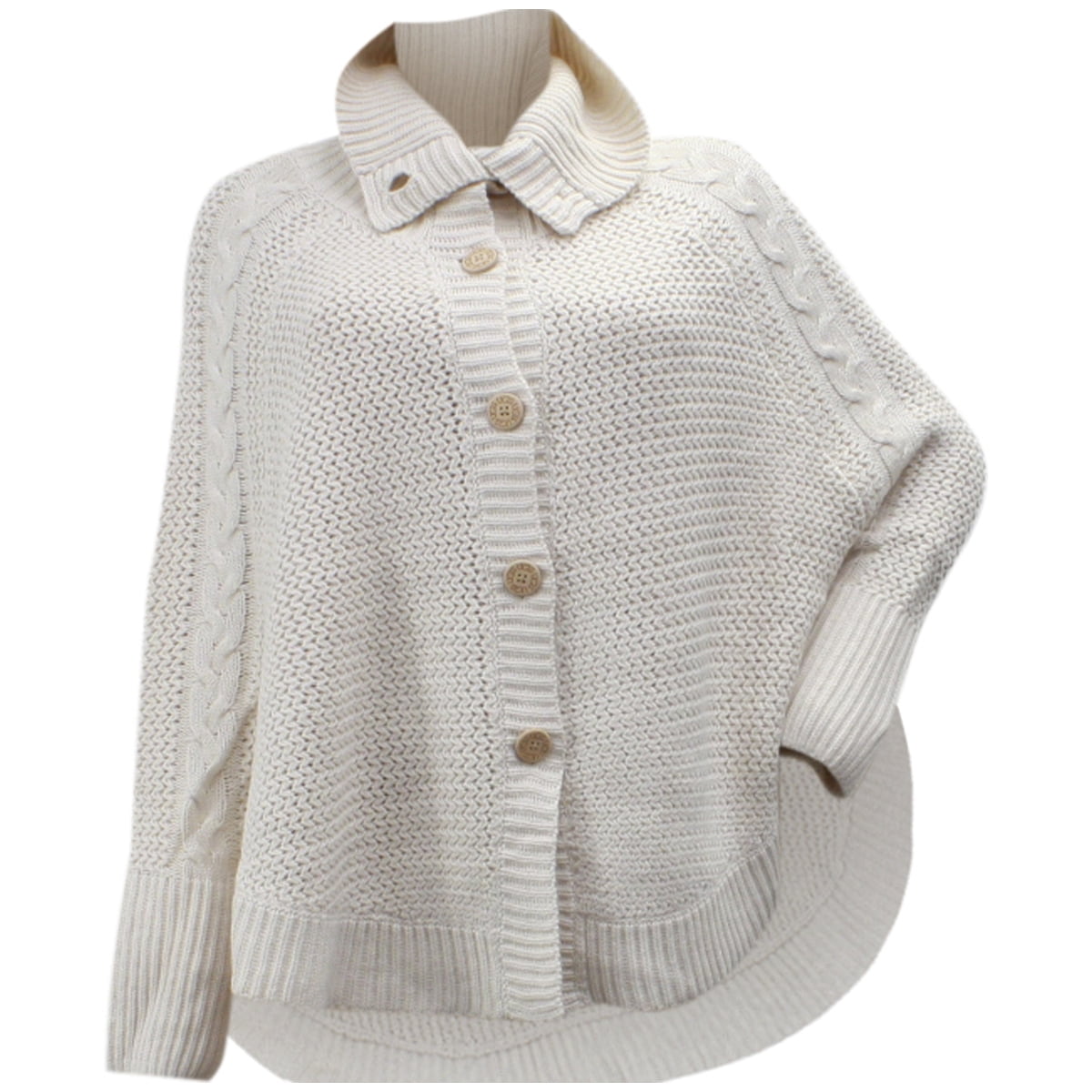 Ugg Women's Maribeth Button Front Cream Heather Knit Cape Sweater Shirt