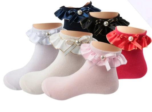 Pearl Ruffle bow ankle socks