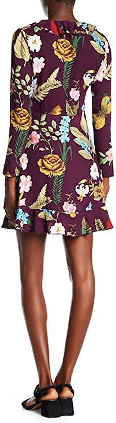 Romeo & Juliet Couture Floral Faux Wrap Dress, Deep Purple - Medium