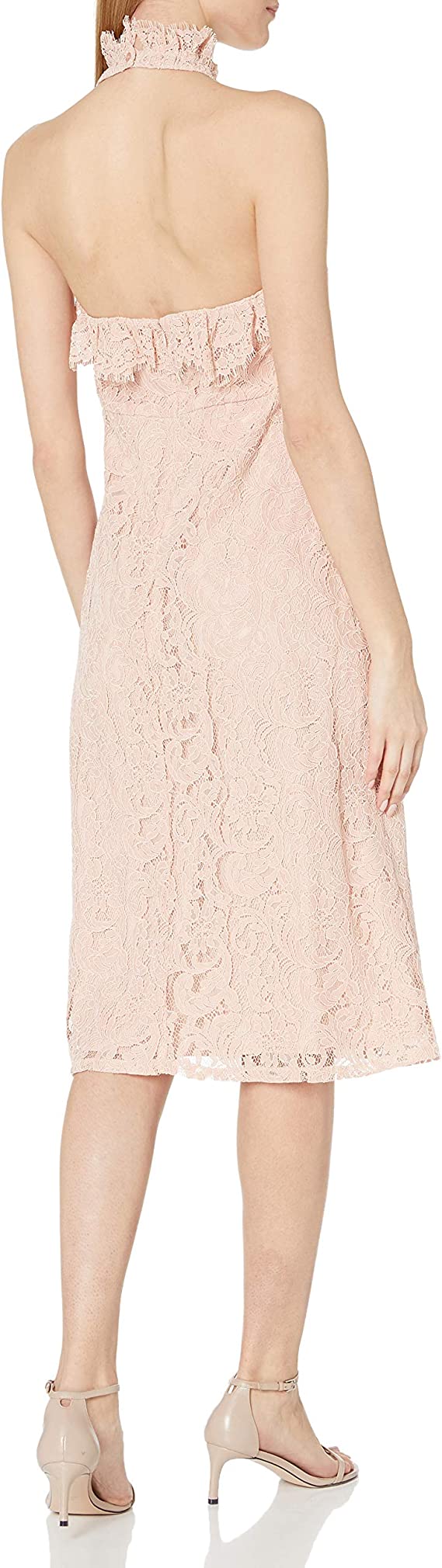Nanette Nanette Lepore Women's Sleeveless Halter Neck Lace Midi Dress, Barely Blush, 10