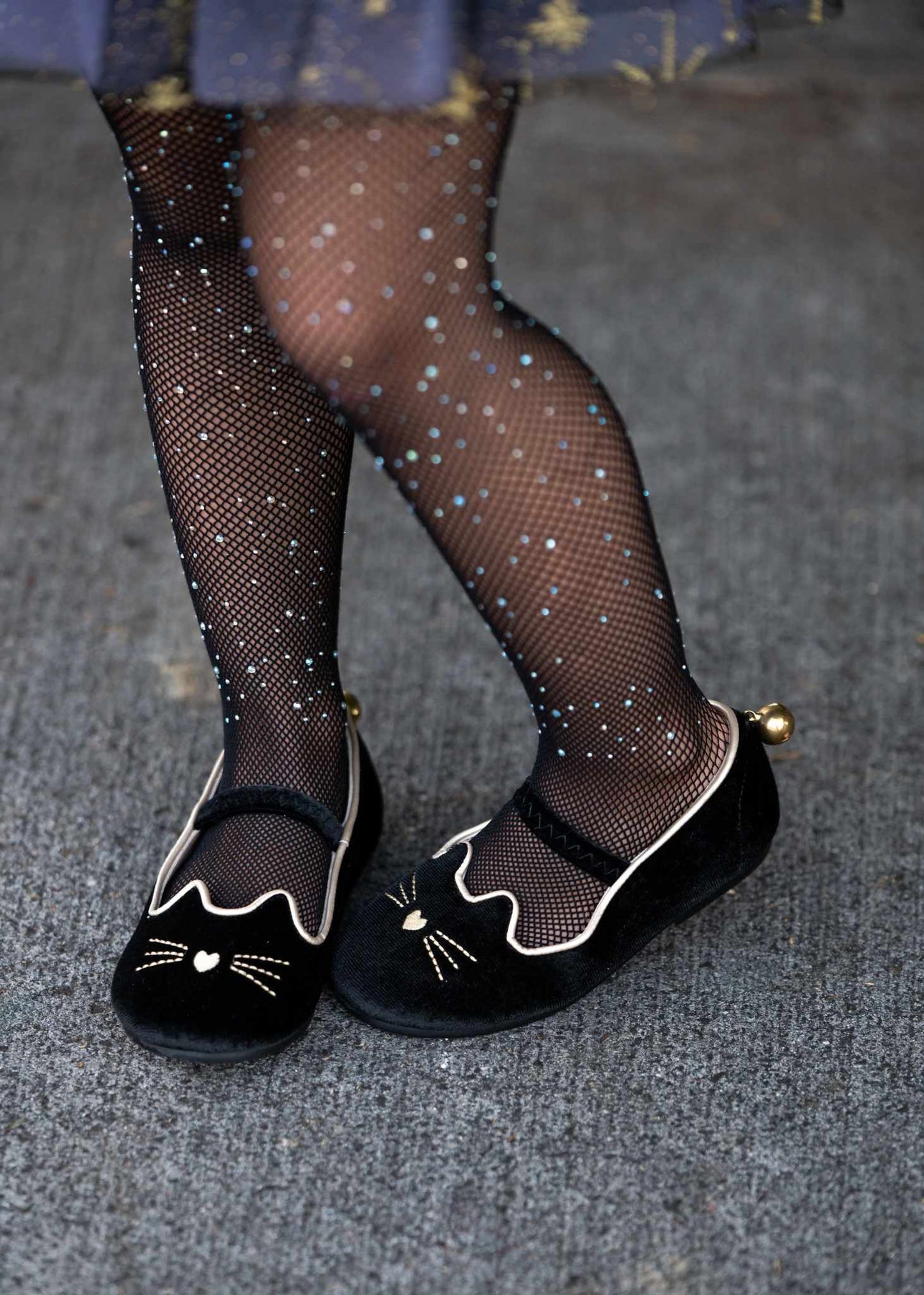Luna Black cat velour kitty shoes with bell Ready to ship