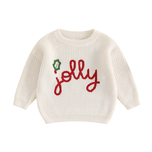 Joy Jolly Christmas embroided sweater