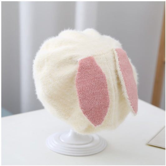Bunny Ear Beret pink and white
