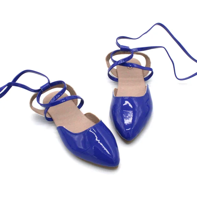 Pointy toe patent faux leather lace up shoes