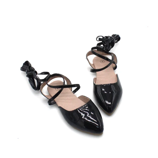 Pointy toe patent faux leather lace up shoes