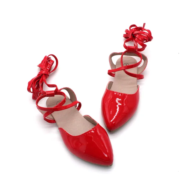 Pointy toe patent faux leather lace up shoes