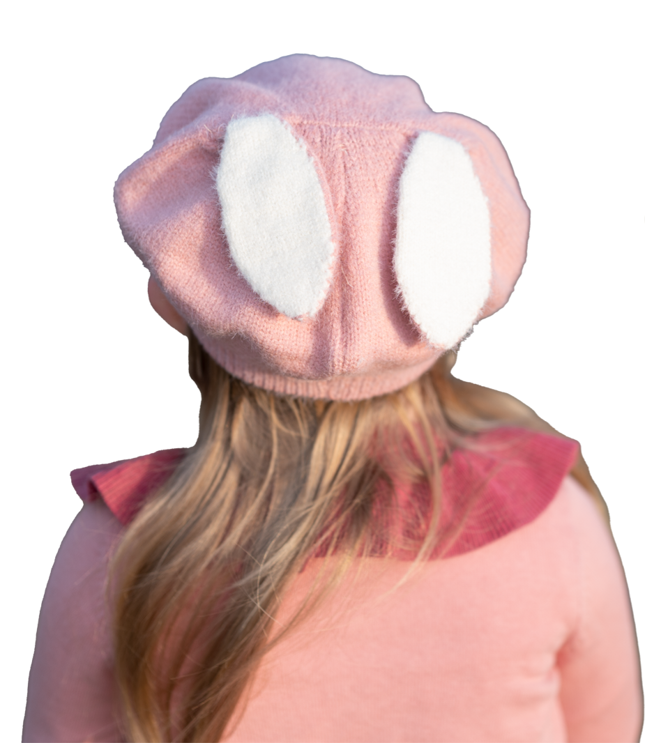 Bunny Ear Beret pink and white