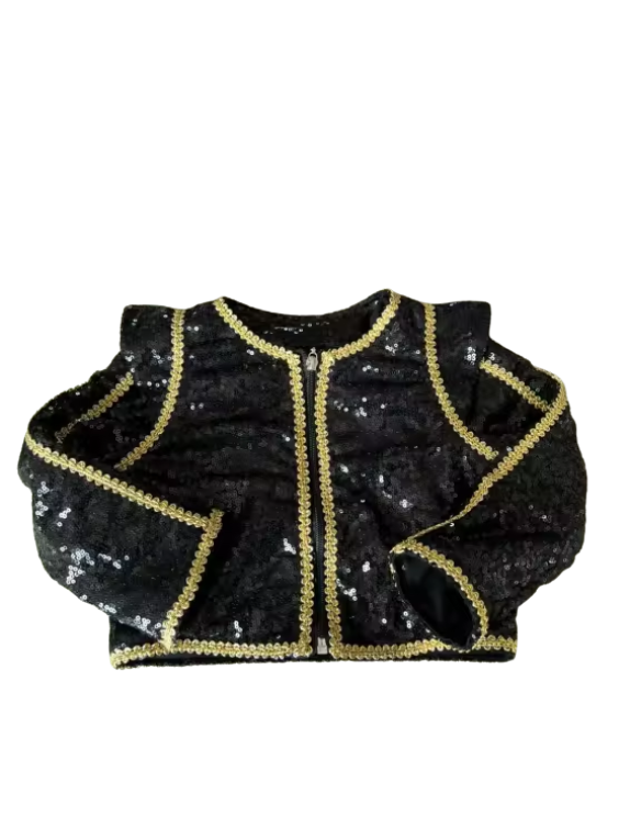 Kpop black gold cropped sequin jacket