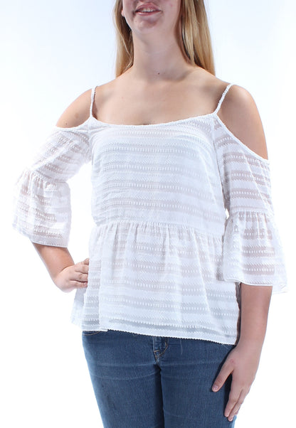 1. STATE Womens Ivory Striped Bell Sleeve Scoop Neck Top Size: XL