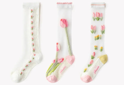 Spring strawberry - tulips - bows mesh socks