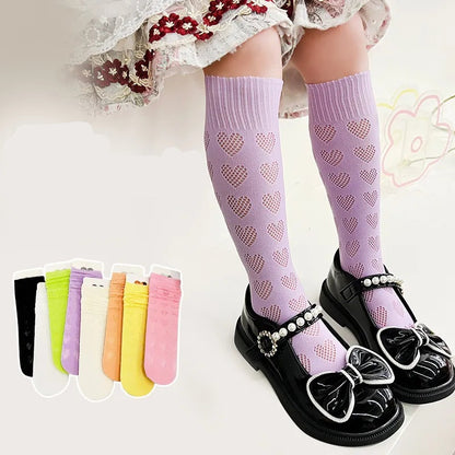 Pointelle heart knee high socks