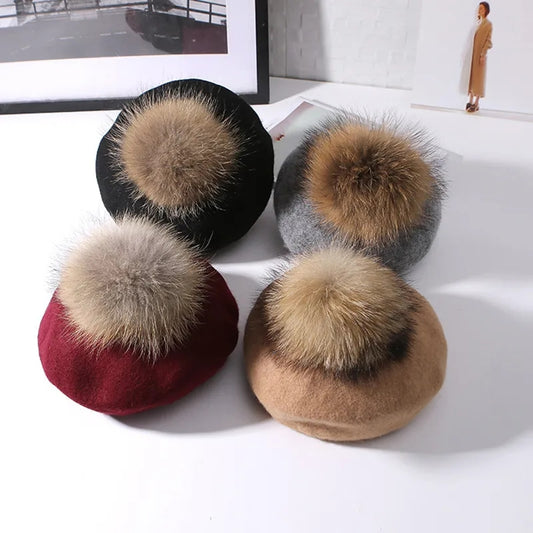 Fur pom beret (large pom)