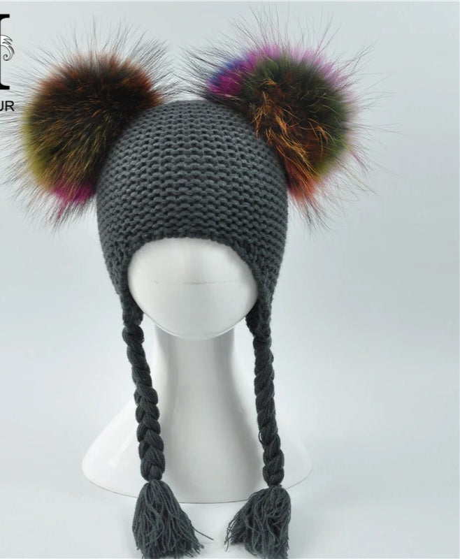 Double pom crochet hat