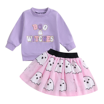 Boo Witches Ghost Sweatshirt and tulle skirt set RTS
