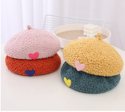 Sherpa heart Beret pink