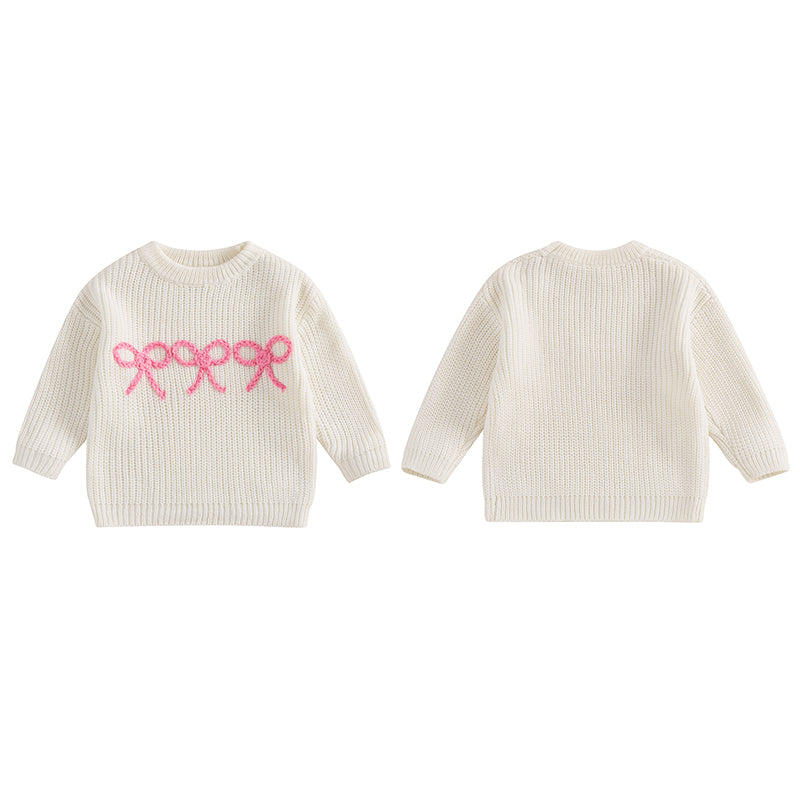 Bow knit embroidered sweater