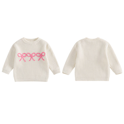 Bow knit embroidered sweater