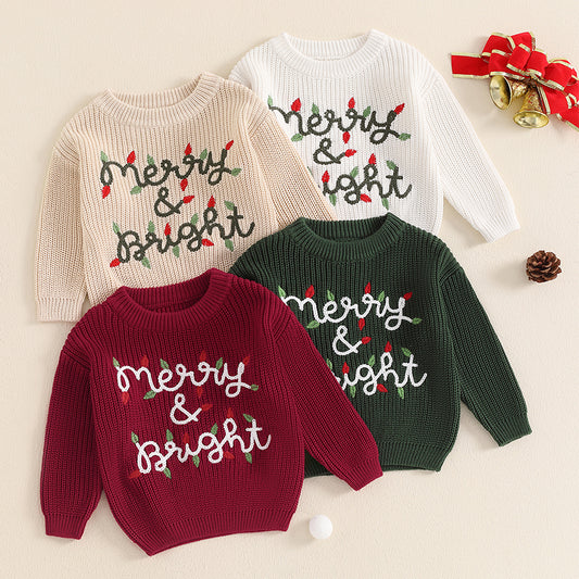 Christmas knit embroidered "merry & bright " sweaters unisex