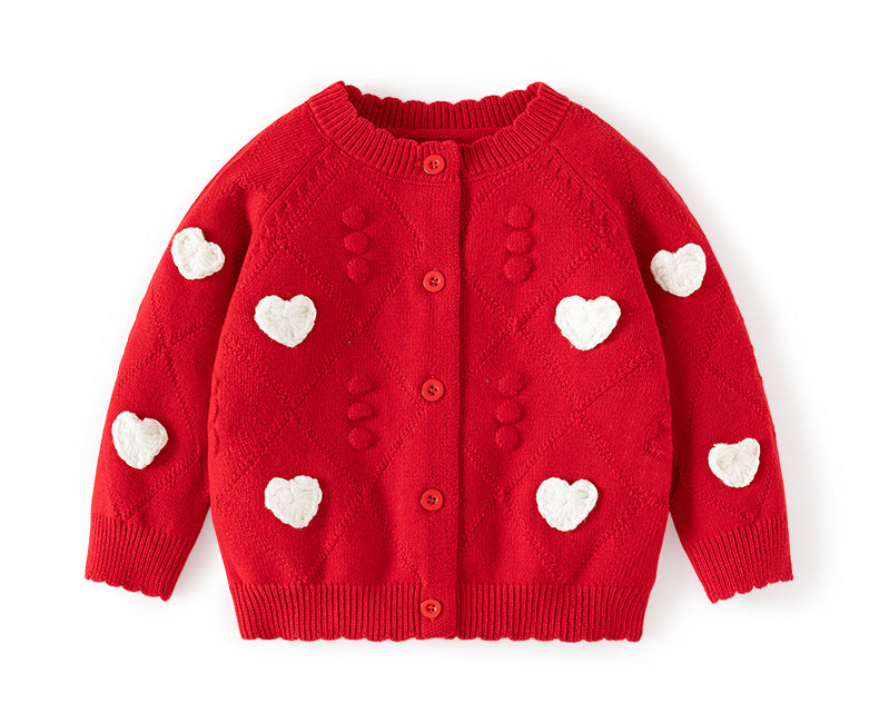 Heart contrast Knit cardigan