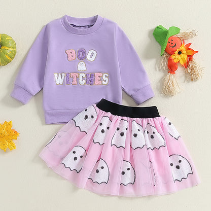 Boo Witches Ghost Sweatshirt and tulle skirt set RTS