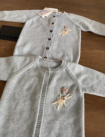 Hand embroidered bunny Cardigan and shorts