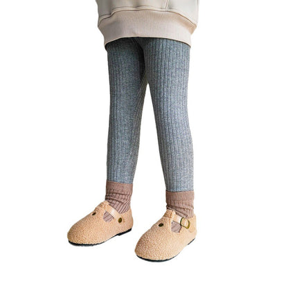 Fleece lined ribbed footless tights
