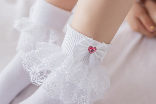 Pink heart gem ankle lace socks