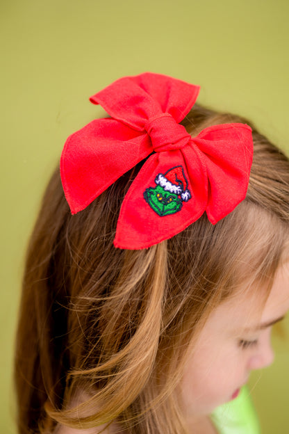 Christmas embroidered hair bows