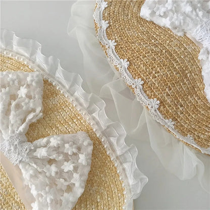 Lace straw bonnet