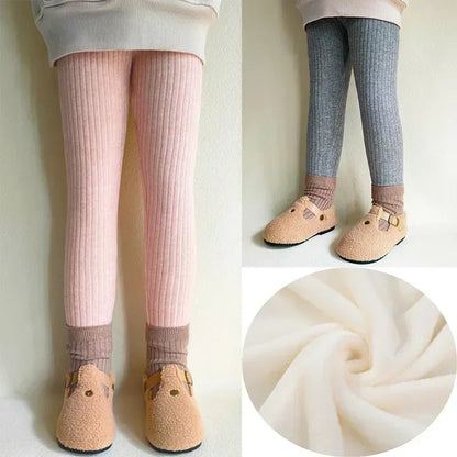 Fleece lined ribbed footless tights