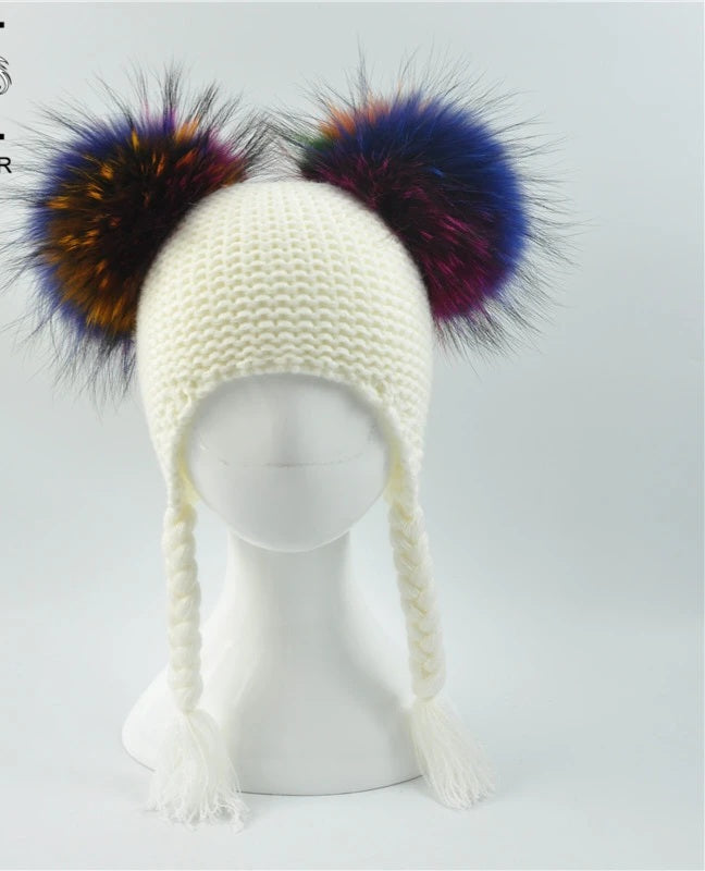 Double pom crochet hat