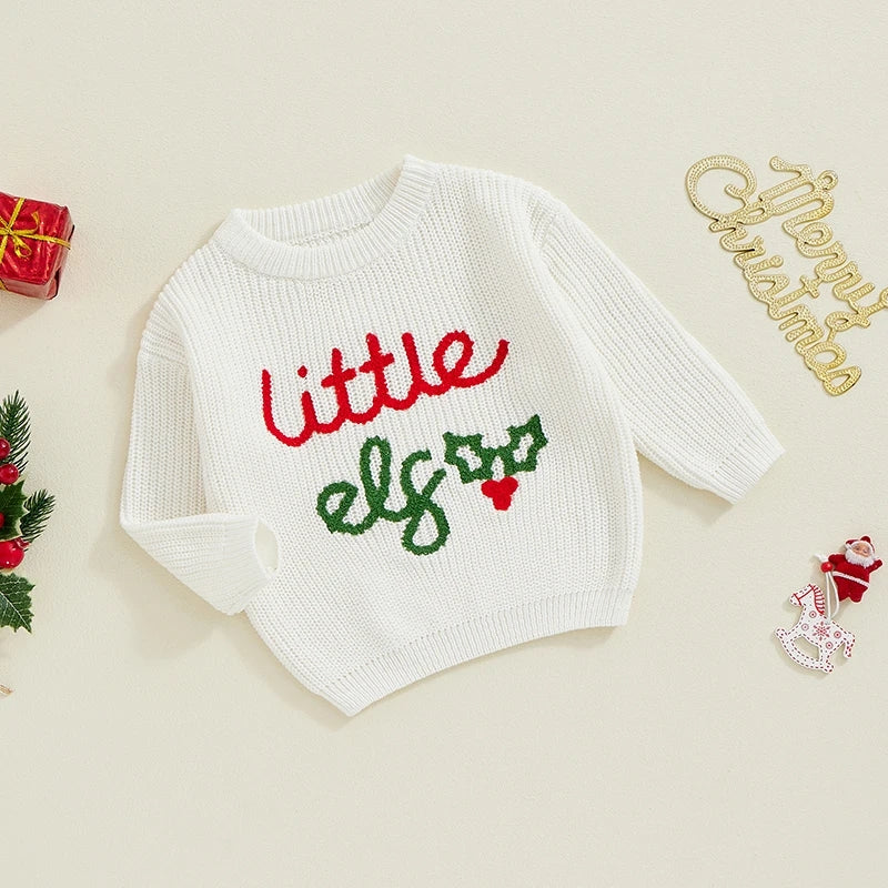 Christmas knit embroidered "little elf" sweaters unisex