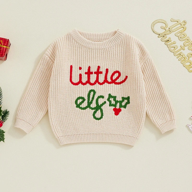 Christmas knit embroidered "little elf" sweaters unisex