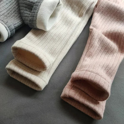Fleece lined ribbed footless tights