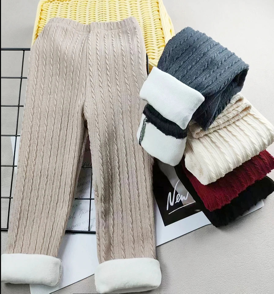 Fleece lined cable knit footless tights