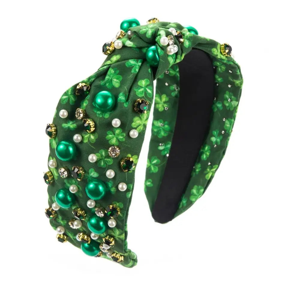 St Patrick's Day Shamrock Bling knot headband