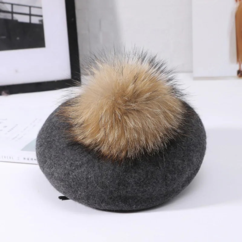 Fur pom beret (large pom)