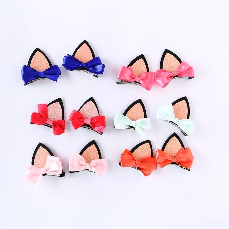 Kitty bow cat ear hair clips