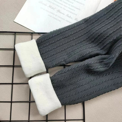 Fleece lined cable knit footless tights