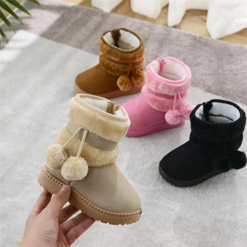Fuzzy Pom Pom boots (black, pink, beige brown)