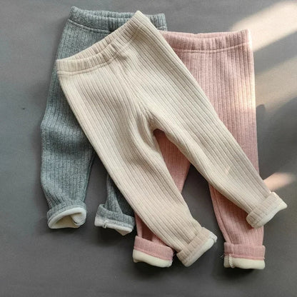 Fleece lined ribbed footless tights