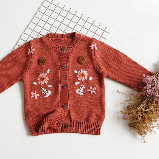 Fall floral embroidered cardigan