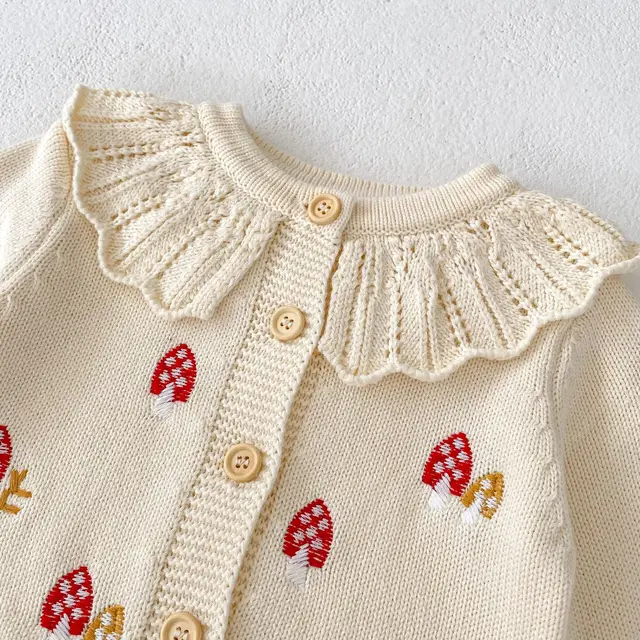 Mushroom embroidered cardigan with collar