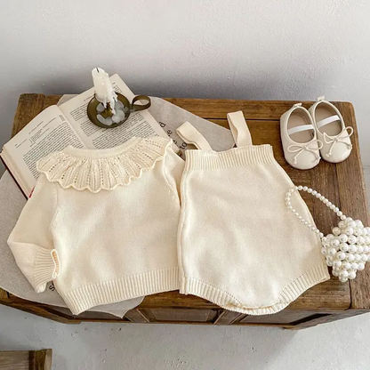 Mushroom embroidered cardigan with collar and romper