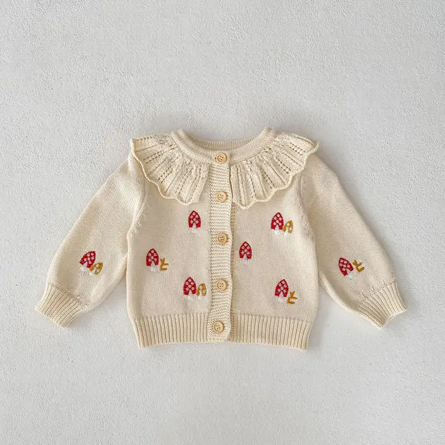 Mushroom embroidered cardigan with collar