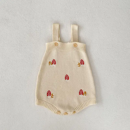 Mushroom embroidered cardigan with collar and romper