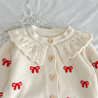 Bow embroidered cardigan with collar