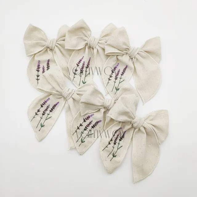 Lavender embroidered bow